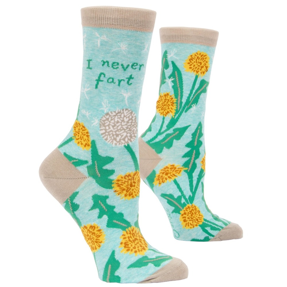 Blue Q I Never‎ Fart Crew Socks Womens 5-10 Dandelion Floral Blue Novelty SW521
